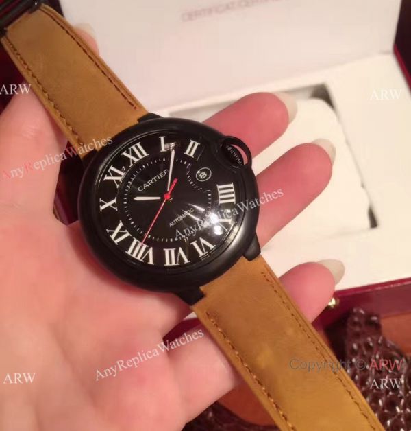 Buy Replica Cartier Ballon Bleu Automatic Watch Brown Leather ADLC coating Case Buy Replica Cartier Ballon Bleu Automatic Watch Brown Leather ADLC coating Case