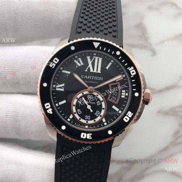 Swiss Grade Cartier Calibre Diver 42mm Watch Rose Gold Fluted Bezel Swiss Grade Cartier Calibre Diver 42mm Watch Rose Gold Fluted Bezel
