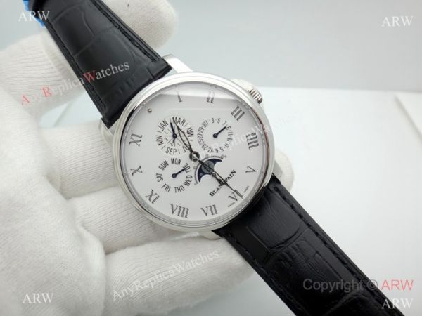 Copy Blancpain Moonphase and Perpetual Calendar Watch White Dial Black Leather Band Copy Blancpain Moonphase and Perpetual Calendar Watch White Dial Black Leather Band