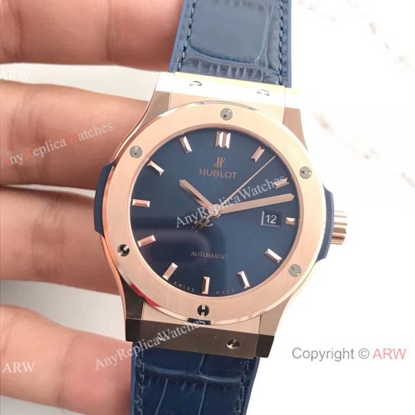 Swiss Grade Copy Hublot Rose Gold Blue Watch Classic Fusion 42mm New Model Swiss Grade Copy Hublot Rose Gold Blue Watch Classic Fusion 42mm New Model