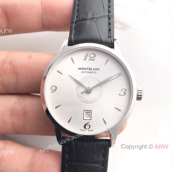 Montblanc Meisterstuck Watch Stainless Steel White Face Black Leather Strap Montblanc Meisterstuck Watch Stainless Steel White Face Black Leather Strap