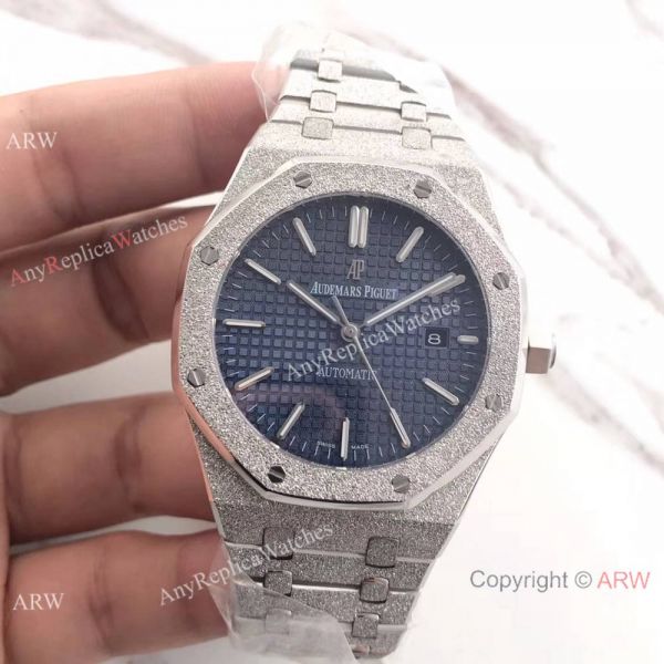 JF Factory Newest Audemars Piguet Replica Royal Oak SS Frosted 41mm Blue Dial Watch JF Factory Newest Audemars Piguet Replica Royal Oak SS Frosted 41mm Blue Dial Watch
