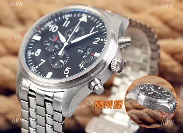 Replica IWC Pilot day-date IW377710 Watch Stainless Steel Black 44mm Replica IWC Pilot day-date IW377710 Watch Stainless Steel Black 44mm