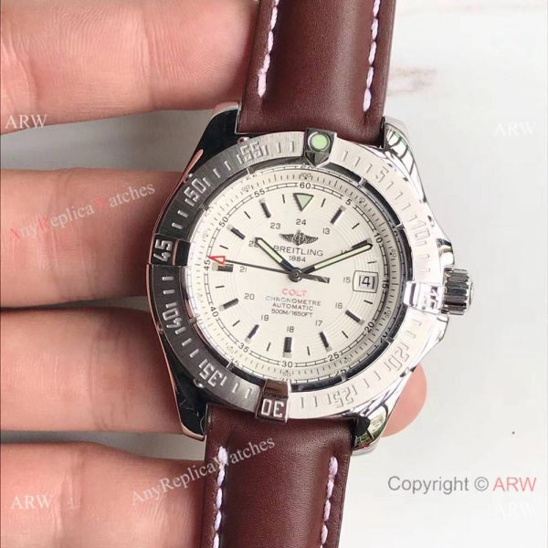 Swiss Grade Breitling Colt Automatic Chronometre 500m Watch White Dial Brown Leather Swiss Grade Breitling Colt Automatic Chronometre 500m Watch White Dial Brown Leather
