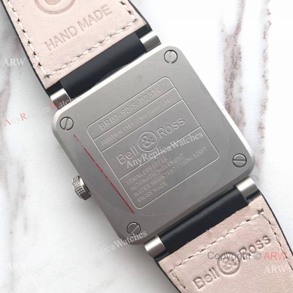 Swiss Fake Bell Ross BR03 100M Frosted Case watch Black Leather Band Swiss Fake Bell Ross BR03 100M Frosted Case watch Black Leather Band