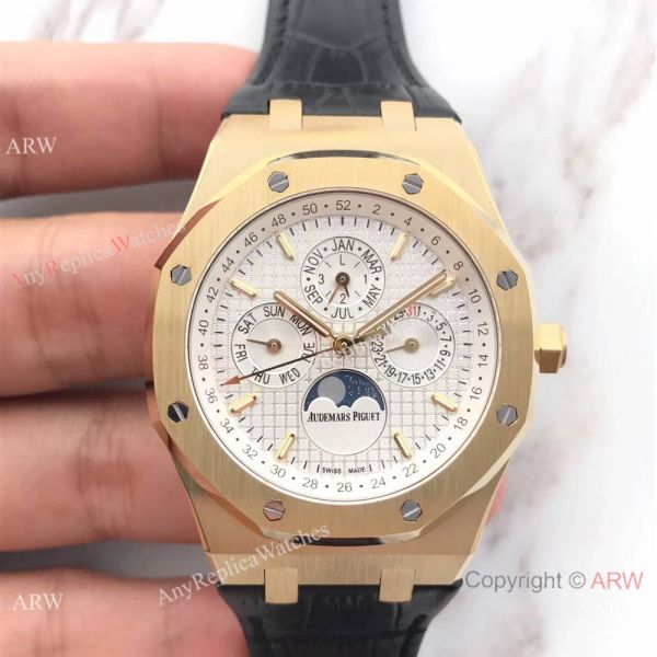 Audemars Piguet Royal Oak Perpetual Calendar Replica Moon Watch Black Leather Strap Audemars Piguet Royal Oak Perpetual Calendar Replica Moon Watch Black Leather Strap