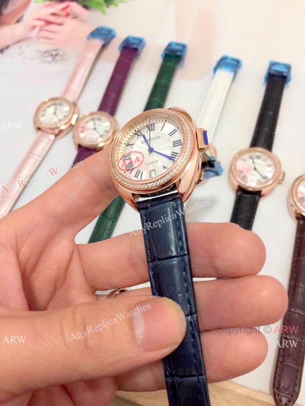 Fake Cle de Cartier Roman Dial Rose Gold Diamond watch Women Size Fake Cle de Cartier Roman Dial Rose Gold Diamond watch Women Size