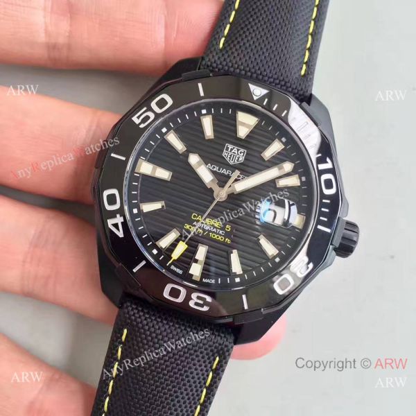 Swiss Grade Copy TAG HEUER Aquaracer Calibre 5 Black Steel 43mm Watch Swiss Grade Copy TAG HEUER Aquaracer Calibre 5 Black Steel 43mm Watch