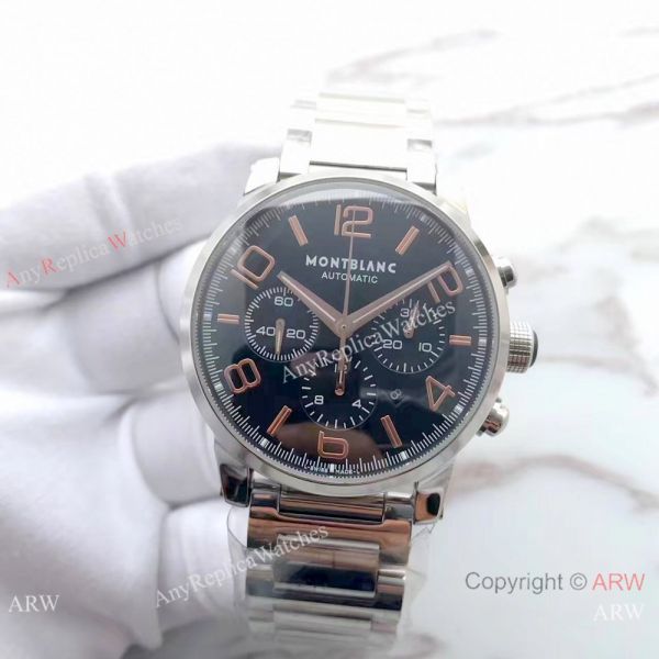 Swiss Fake Montblanc TimeWalker Stainless Steel Black Face Rose Gold Markers Watch Swiss Fake Montblanc TimeWalker Stainless Steel Black Face Rose Gold Markers Watch
