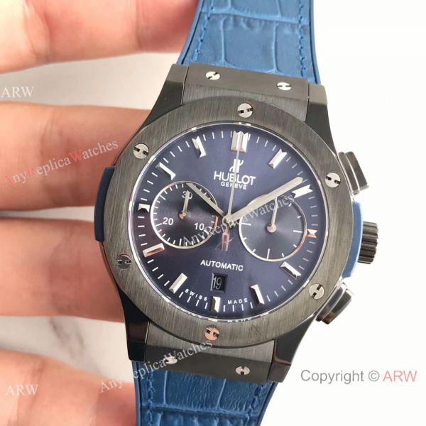 Swiss Replica Hublot Big Bang Classic Fusion 7750 Black Watch Blue Gummy Strap Swiss Replica Hublot Big Bang Classic Fusion 7750 Black Watch Blue Gummy Strap