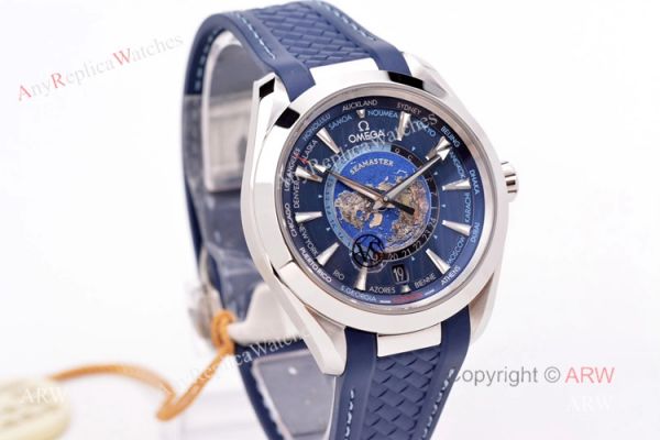 VS Factory Swis Replica Omega Aqua Terra Blue Worldtimer Rubber Band Watch For Men VS Factory Swis Replica Omega Aqua Terra Blue Worldtimer Rubber Band Watch For Men