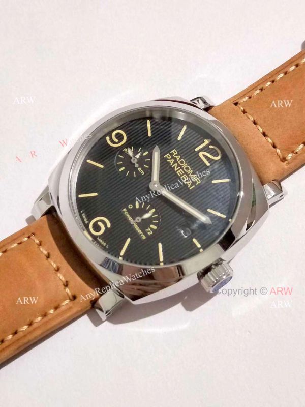 Copy Panerai Radiomir Power Reserve Watch SS Black Stripe Dial with Brown Leather Band Copy Panerai Radiomir Power Reserve Watch SS Black Stripe Dial with Brown Leather Band