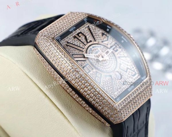 High Quality Franck Muller Vanguard Iced Out Full Diamond Replica Watches For Sale High Quality Franck Muller Vanguard Iced Out Full Diamond Replica Watches For Sale