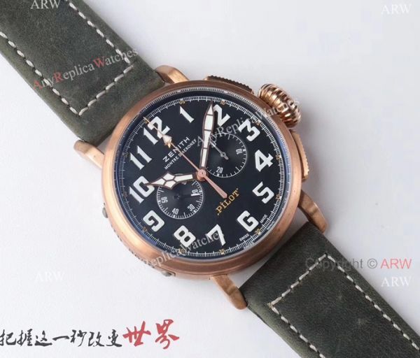 AAA Swiss Grade Replica Zenith Pilot Type 20 Extra Special Chronograph Dial Green Leather Band Watch AAA Swiss Grade Replica Zenith Pilot Type 20 Extra Special Chronograph Dial Green Leather Band Watch