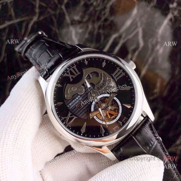 New Replica Chopard Tourbillon Watches SS Black Leather Strap New Replica Chopard Tourbillon Watches SS Black Leather Strap