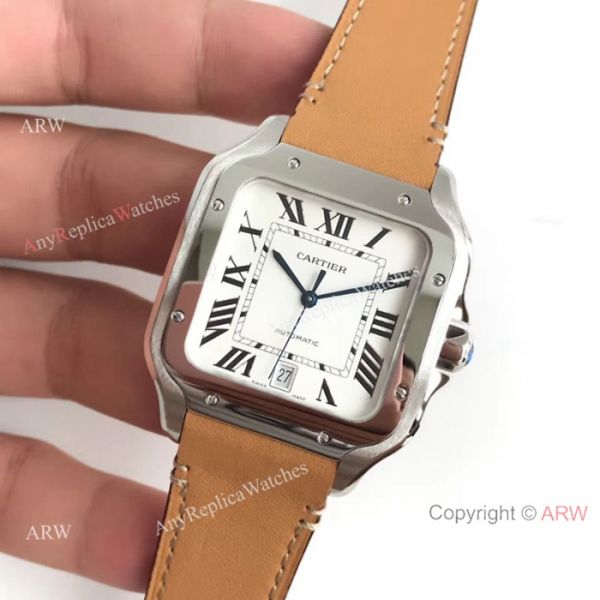 Cartier Santos Quartz Replica Watch SS Brown Leather Band Cartier Santos Quartz Replica Watch SS Brown Leather Band