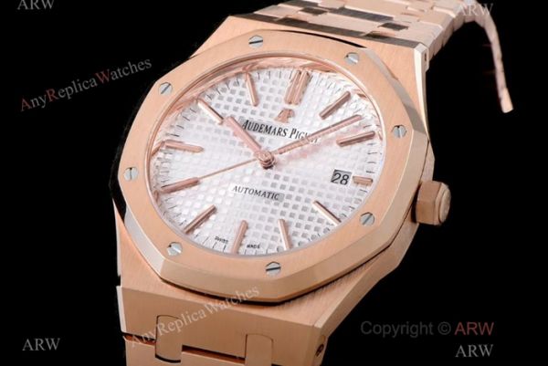 JF Replica Audemars Piguet Royal Oak Swiss 3120 Watches Rose Gold Silver Face JF Replica Audemars Piguet Royal Oak Swiss 3120 Watches Rose Gold Silver Face
