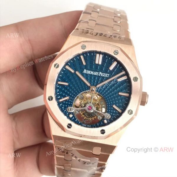 Swiss Replica Audemars Piguet Royal Oak Extra-Thin Tourbillon 2924 Watch Rose Gold Blue Dial Swiss Replica Audemars Piguet Royal Oak Extra-Thin Tourbillon 2924 Watch Rose Gold Blue Dial
