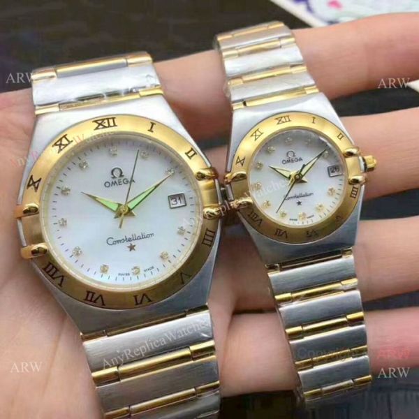Replica Omega Constellation Quartz Watch Two Tone White MOP Face Omega Couple Watch Replica Omega Constellation Quartz Watch Two Tone White MOP Face Omega Couple Watch