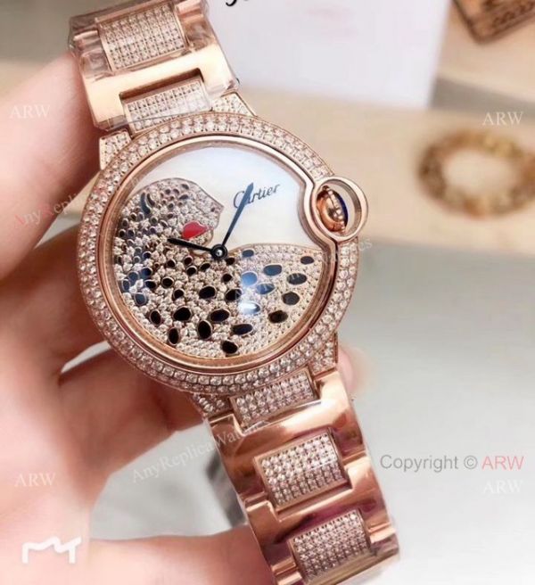 Cartier Ballon Bleu Ice Out Watches Two Tone Leopard Dial Cartier Ballon Bleu Ice Out Watches Two Tone Leopard Dial