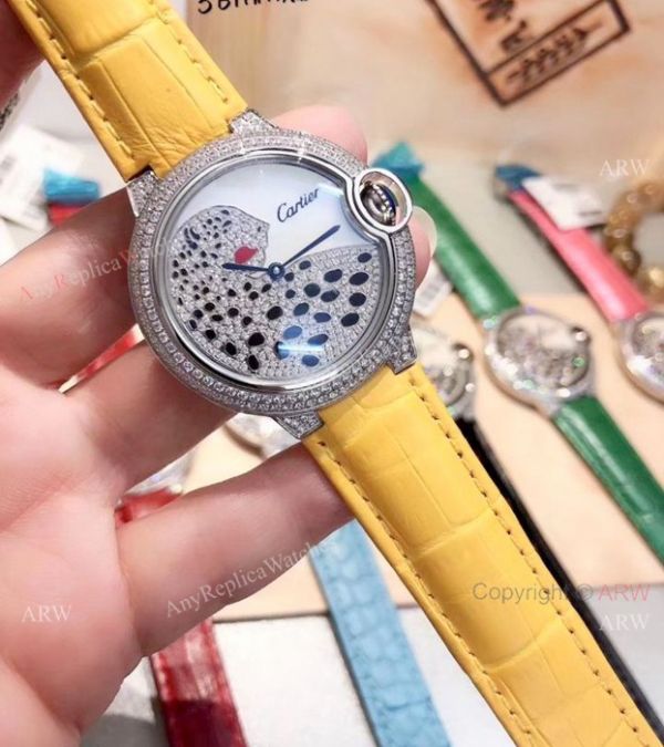 Ballon Bleu de Cartier Replica Watches SS Diamond Leopard Face Ballon Bleu de Cartier Replica Watches SS Diamond Leopard Face