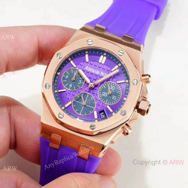New Audemars Piguet Royal Oak Offshore Ladies Watch Rose Gold Purple Strap New Audemars Piguet Royal Oak Offshore Ladies Watch Rose Gold Purple Strap