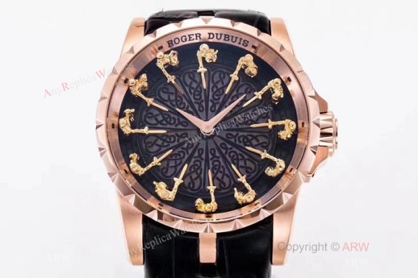 New Replica Roger Dubuis Excalibur Knights Of The Round Table II watch Rose Gold Black Dial New Replica Roger Dubuis Excalibur Knights Of The Round Table II watch Rose Gold Black Dial