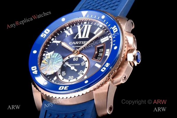 Swiss Replica Cartier Calibre De Cartier Diver Watch Rose Gold Blue Swiss Replica Cartier Calibre De Cartier Diver Watch Rose Gold Blue