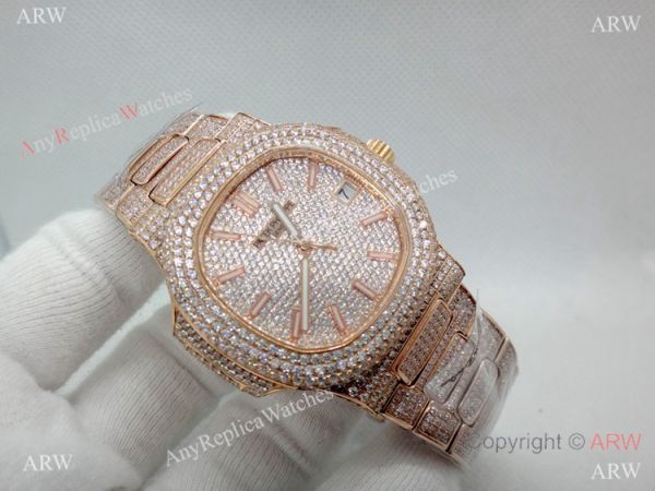 Highest Quality Patek Philippe 5719 Nautilus Jumbo Watch Rose Gold Full Diamond Highest Quality Patek Philippe 5719 Nautilus Jumbo Watch Rose Gold Full Diamond