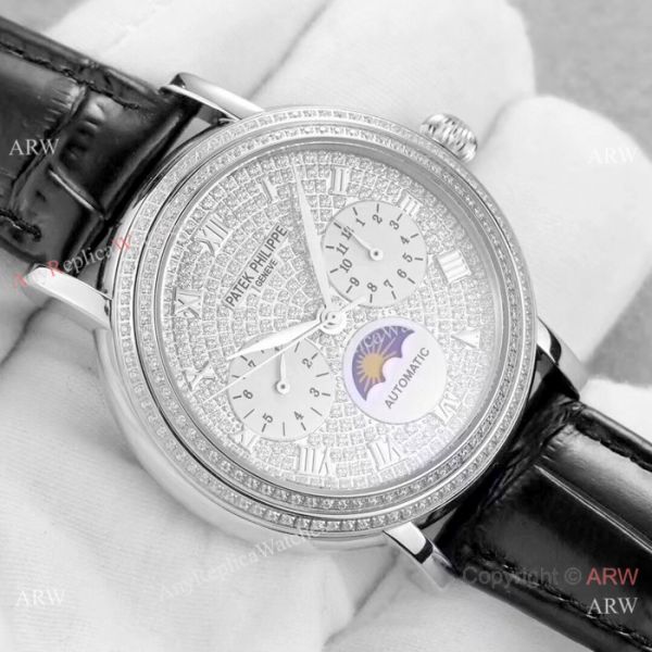 Fake Patek Philippe Complications SS Diamond dial Watch Swiss 9100 Fake Patek Philippe Complications SS Diamond dial Watch Swiss 9100
