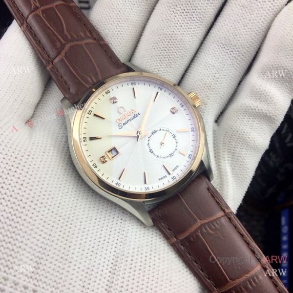 New Omega seamaster 41mm watches Gold Bezel Brown Leather Band New Omega seamaster 41mm watches Gold Bezel Brown Leather Band