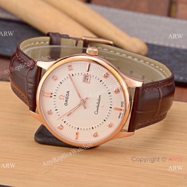 New Replica Omega Constellation 41mm Watch SS Black Leather Strap New Replica Omega Constellation 41mm Watch SS Black Leather Strap