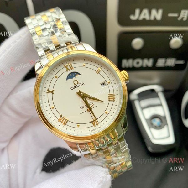 New Copy Omega De Ville Moon Phase 40mm Watches Stainless Steel Black Face New Copy Omega De Ville Moon Phase 40mm Watches Stainless Steel Black Face