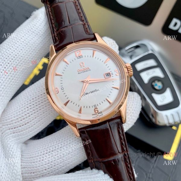 Omega Seamaster Replica Wristwatch SS Brown Leather Band Omega Seamaster Replica Wristwatch SS Brown Leather Band