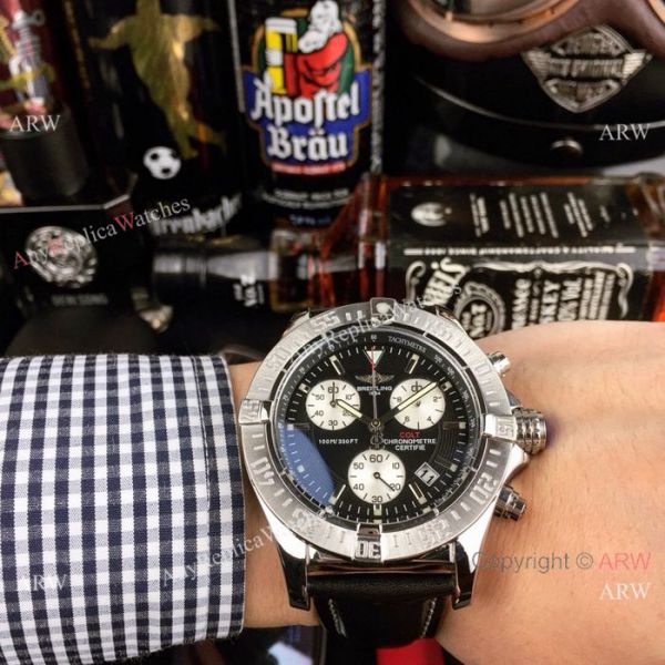 Copy Breitling COLT Chronograph Watches SS Brown Leather Strap Copy Breitling COLT Chronograph Watches SS Brown Leather Strap