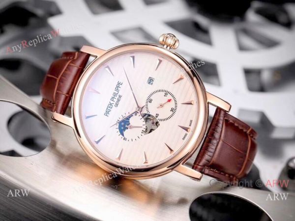 Patek Philippe Calatrava 42mm Copy Watches SS White Moonphase Dial Patek Philippe Calatrava 42mm Copy Watches SS White Moonphase Dial
