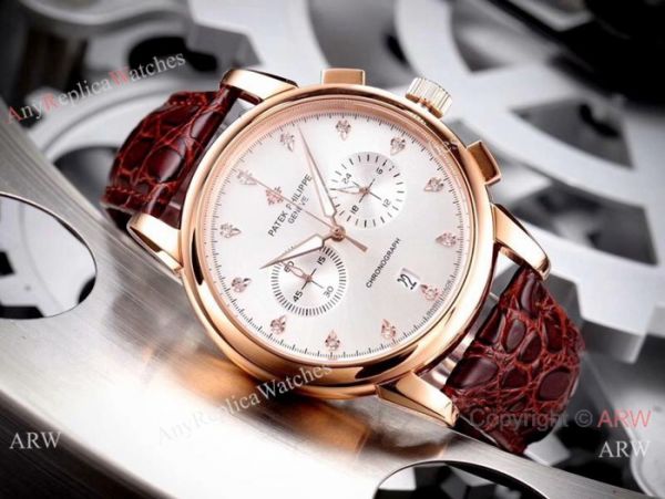 Copy Patek Philippe Geneve Chronograph Watch White Dial Brown Leather Band Copy Patek Philippe Geneve Chronograph Watch White Dial Brown Leather Band