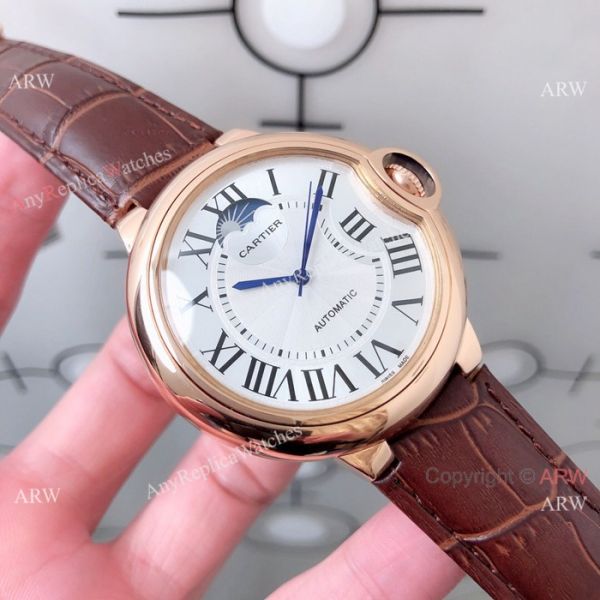 Copy Ballon Bleu de Cartier Moonphase Watch White Dial Black Leather Band Copy Ballon Bleu de Cartier Moonphase Watch White Dial Black Leather Band
