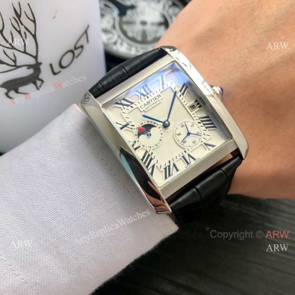 Cartier Tank Moonphase Men Wristwatch Rose Gold Black Dial Cartier Tank Moonphase Men Wristwatch Rose Gold Black Dial