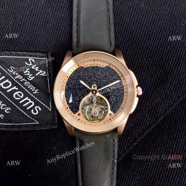 New Copy Calibre de Cartier Tourbillon watch Black Leather Band New Copy Calibre de Cartier Tourbillon watch Black Leather Band