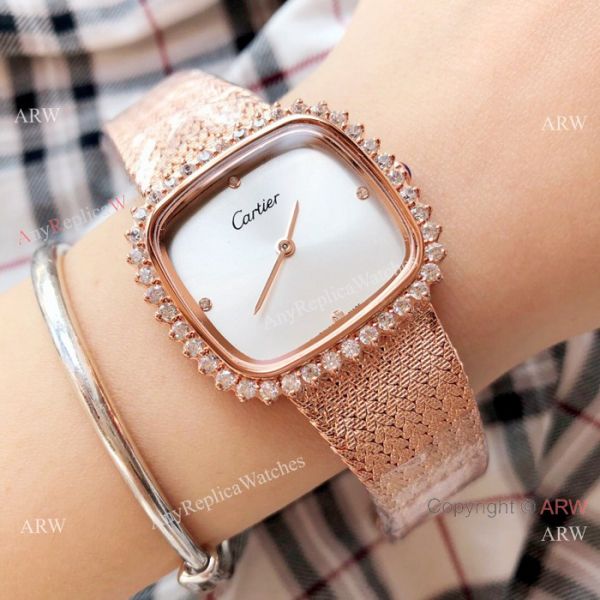 Fashion Cartier Replica Watches Rose Gold Diamond Case Fashion Cartier Replica Watches Rose Gold Diamond Case