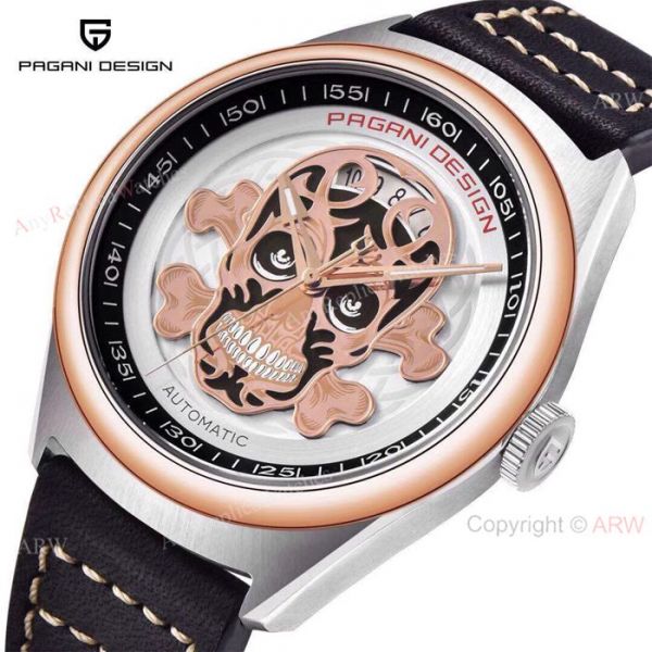Replica Pagani Design Rose Gold Bezel Skeleton Skull Face Watch Replica Pagani Design Rose Gold Bezel Skeleton Skull Face Watch