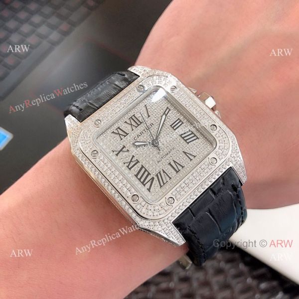 Cartier Santos 100 Diamond Replica Watch SS Full Diamond Cartier Santos 100 Diamond Replica Watch SS Full Diamond