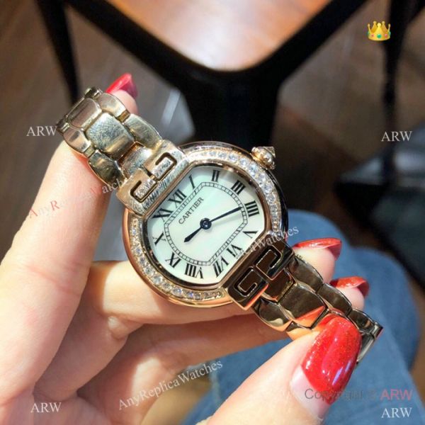 Replica Rotonde de Cartier Watch Lady 28mm Rose Gold Red Face Replica Rotonde de Cartier Watch Lady 28mm Rose Gold Red Face