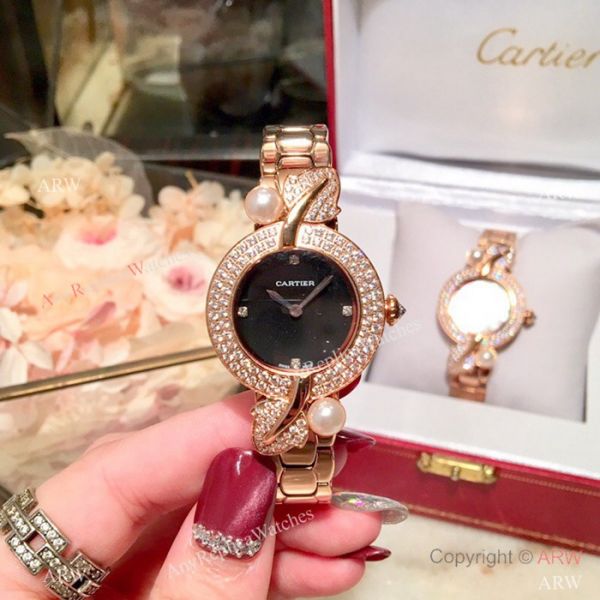 Swiss Quality Cartier Ladies 33mm Watch Rose Gold Sapphire Glass Swiss Quality Cartier Ladies 33mm Watch Rose Gold Sapphire Glass