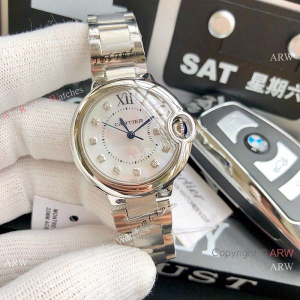 Ballon Bleu Cartier Quartz watch Copy Stainless Steel White Mop Face 33mm Ballon Bleu Cartier Quartz watch Copy Stainless Steel White Mop Face 33mm