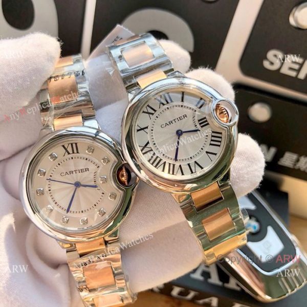 Cartier Ballon Bleu 33mm 2-Tone Rose Gold Silver Dial Womens Fake Cartier Watch Cartier Ballon Bleu 33mm 2-Tone Rose Gold Silver Dial Womens Fake Cartier Watch