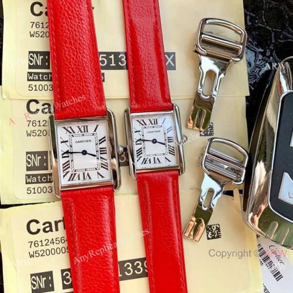 Cartier Solo Tank Quartz Watch SS Orange Leather Band Cartier Solo Tank Quartz Watch SS Orange Leather Band