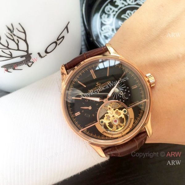Copy Jaeger-LeCoultre Tourbillon SS Black Leather Strap Watch Copy Jaeger-LeCoultre Tourbillon SS Black Leather Strap Watch