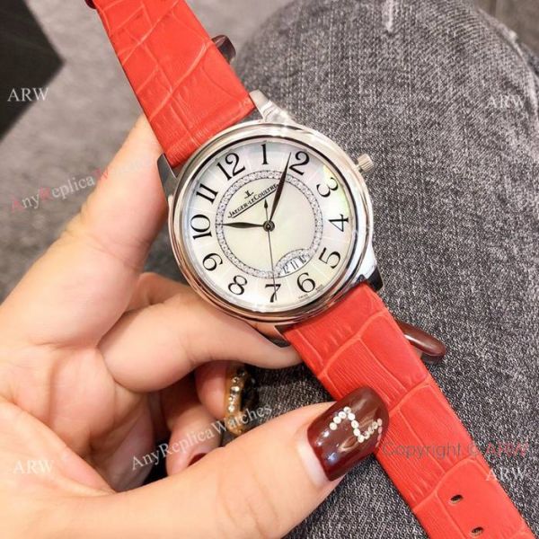 Replica Jaeger leCoultre Ladies Watch White MOP Dial Black Leather Band Replica Jaeger leCoultre Ladies Watch White MOP Dial Black Leather Band